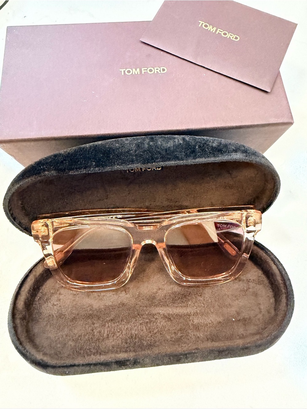 Tom Ford Women’s Translucent Peach Square Sunglasses